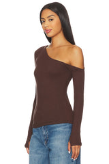 Magdaleno Long Sleeve Fitted Asymmetrical Cold Shoulder Top