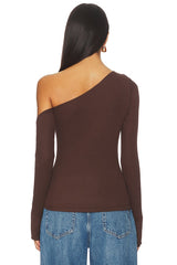Magdaleno Long Sleeve Fitted Asymmetrical Cold Shoulder Top
