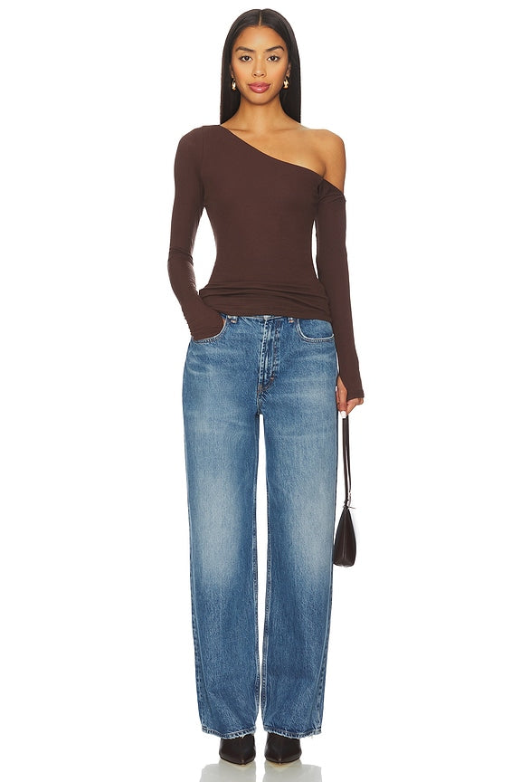Magdaleno Long Sleeve Fitted Asymmetrical Cold Shoulder Top