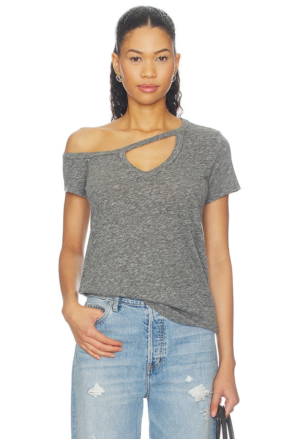 Zire Aysmmetrical Cold Shoulder V-neck Keyhole Tee