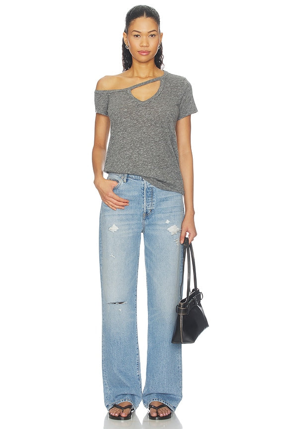 Zire Aysmmetrical Cold Shoulder V-neck Keyhole Tee