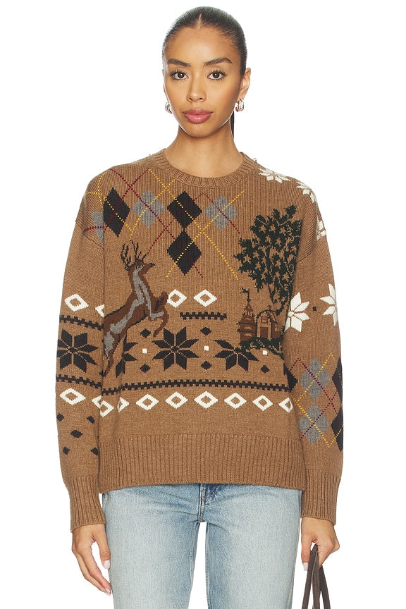 Fair Isle Crewneck Sweater With Scarf