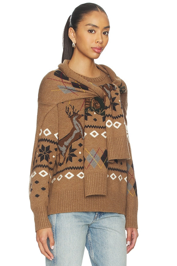 Fair Isle Crewneck Sweater With Scarf