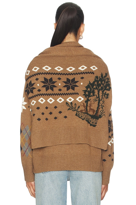 Fair Isle Crewneck Sweater With Scarf