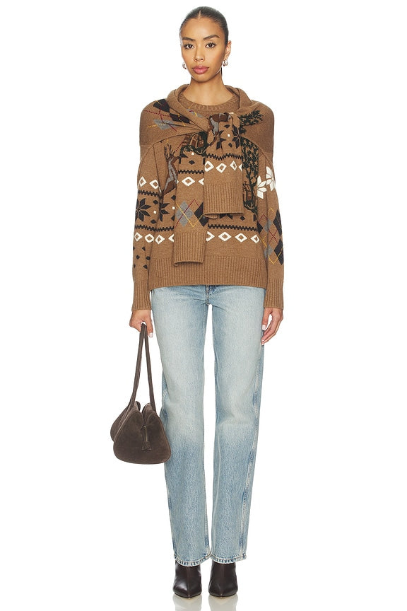 Fair Isle Crewneck Sweater With Scarf