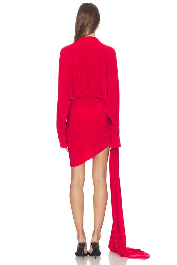 Oversized Shirt Side Drape Dress With Bow