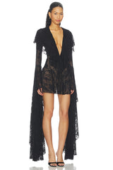 Xl Sleeve Deep V Ruffle Mini Dress