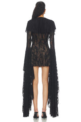 Xl Sleeve Deep V Ruffle Mini Dress