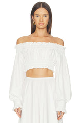 Long Sleeve Peasant Cropped Top