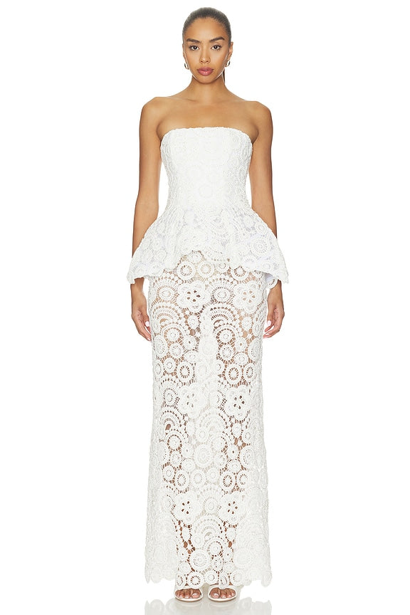 Gal Embroidery Peplum Maxi Dress