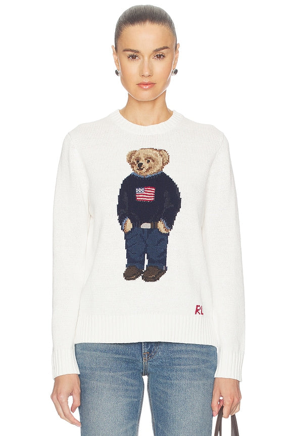 Linen Bear Sweater Long Sleeve Pullover