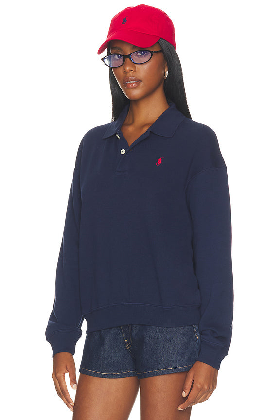 Fleece Polo Long Sleeve Sweater
