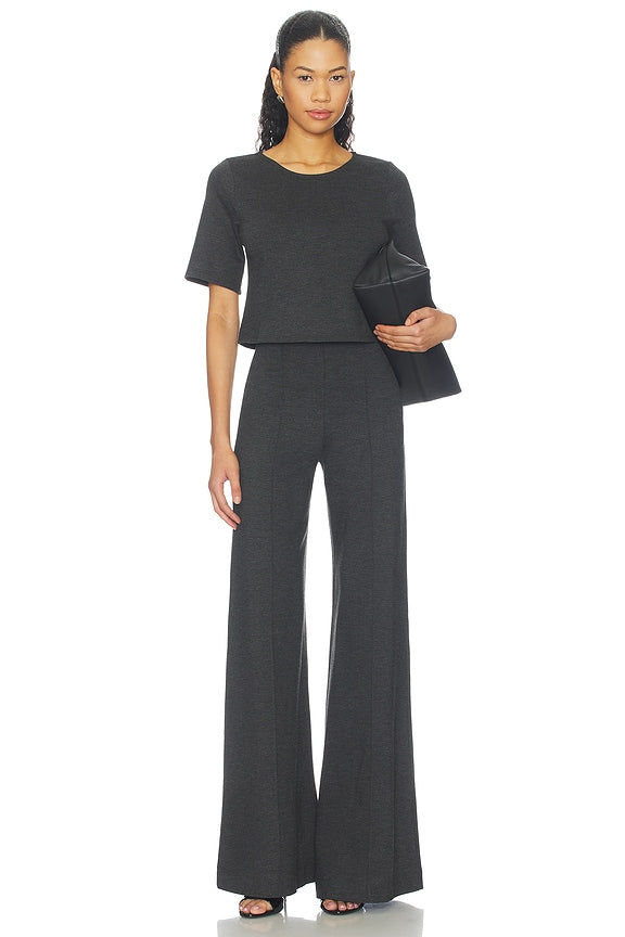 Ponte Knit Long Wide Leg Pant
