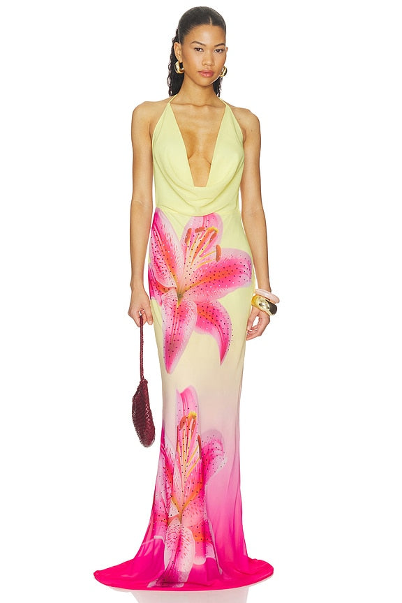 Juliana Cowl High Slit Maxi Dress