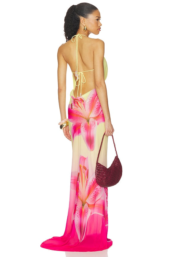 Juliana Cowl High Slit Maxi Dress