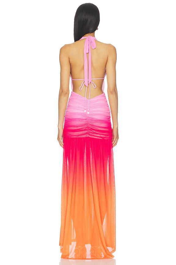 Adrianna Plunge Ruched Maxi Dress