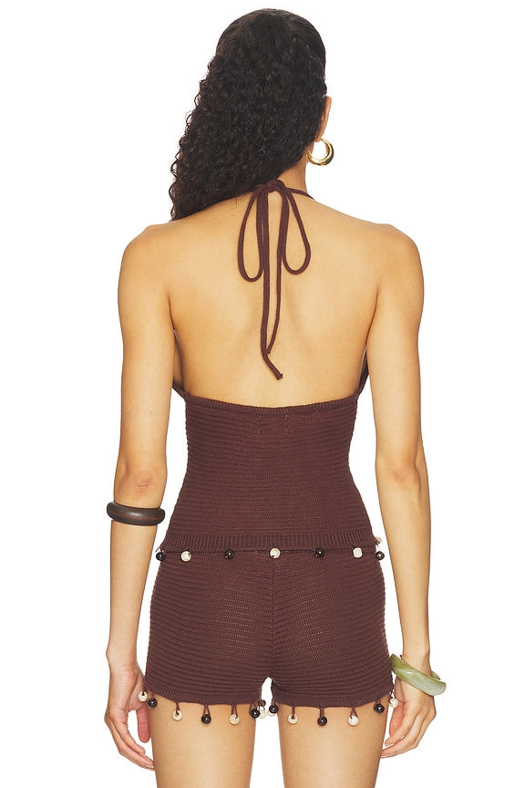 Bailee Deep-v Halter Knit Top