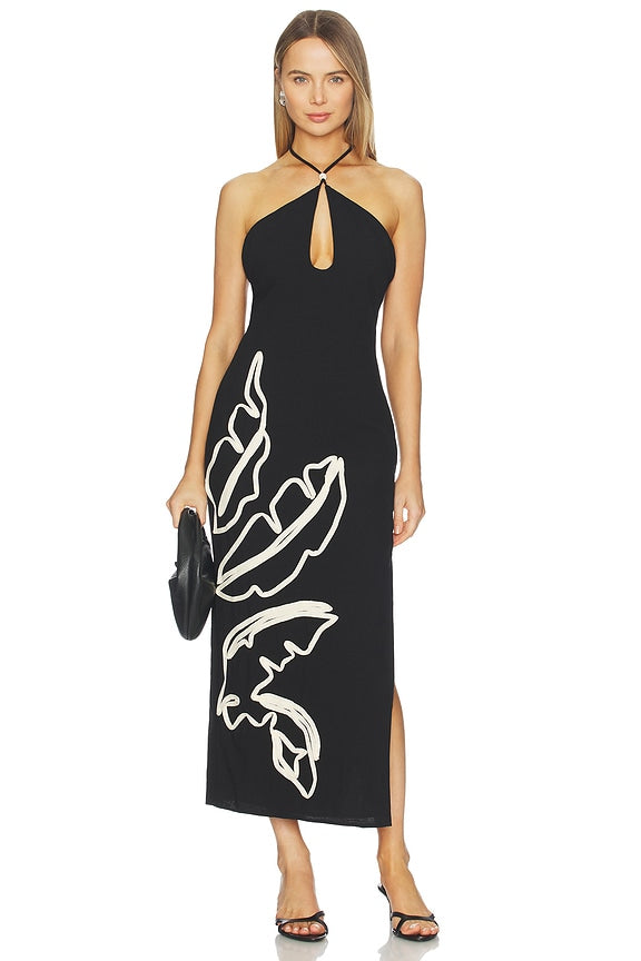 Brontie Keyhole Halter Midi Dress