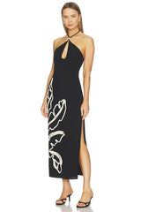 Brontie Keyhole Halter Midi Dress