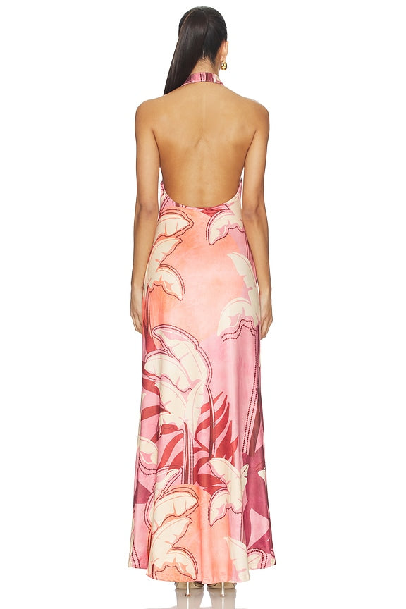 Kaeli Tie Front Halter Maxi Dress