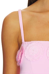 Pink Crepe 3d Sequin Flower Mini Dress