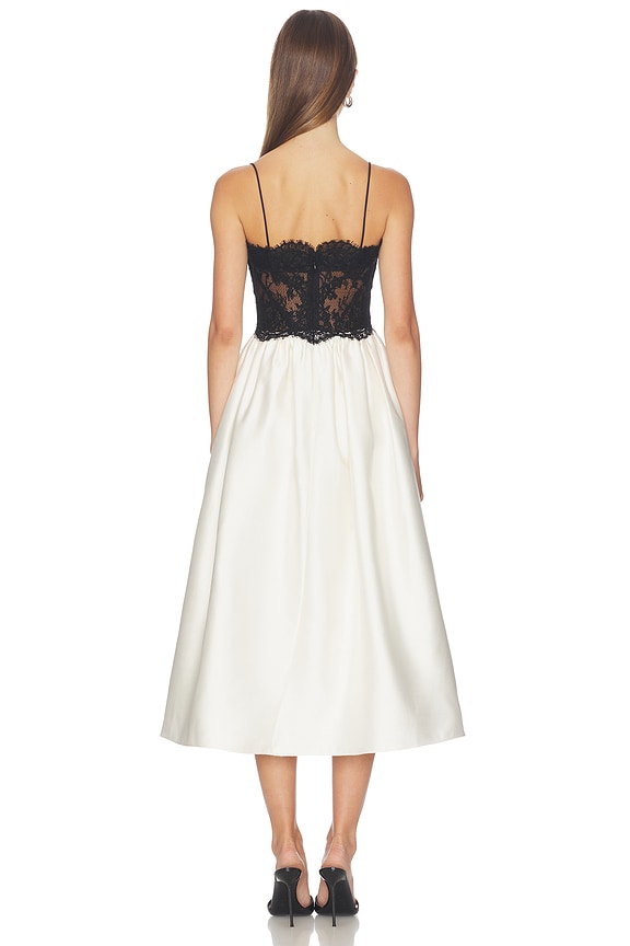 Cream Taffeta Contrast Lace Midi Dress