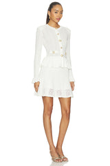 White Pointelle Peplum Knit Mini Dress