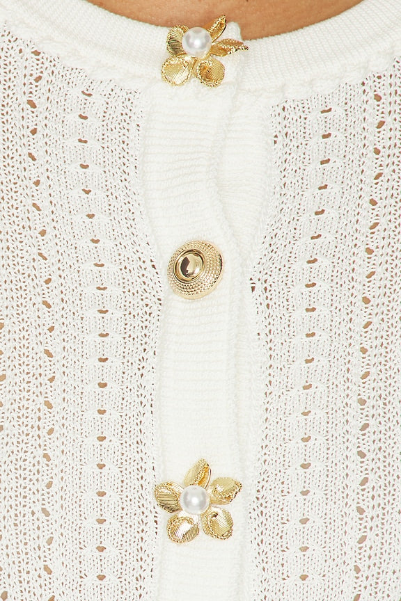 White Pointelle Peplum Knit Mini Dress