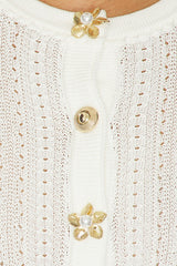 White Pointelle Peplum Knit Mini Dress