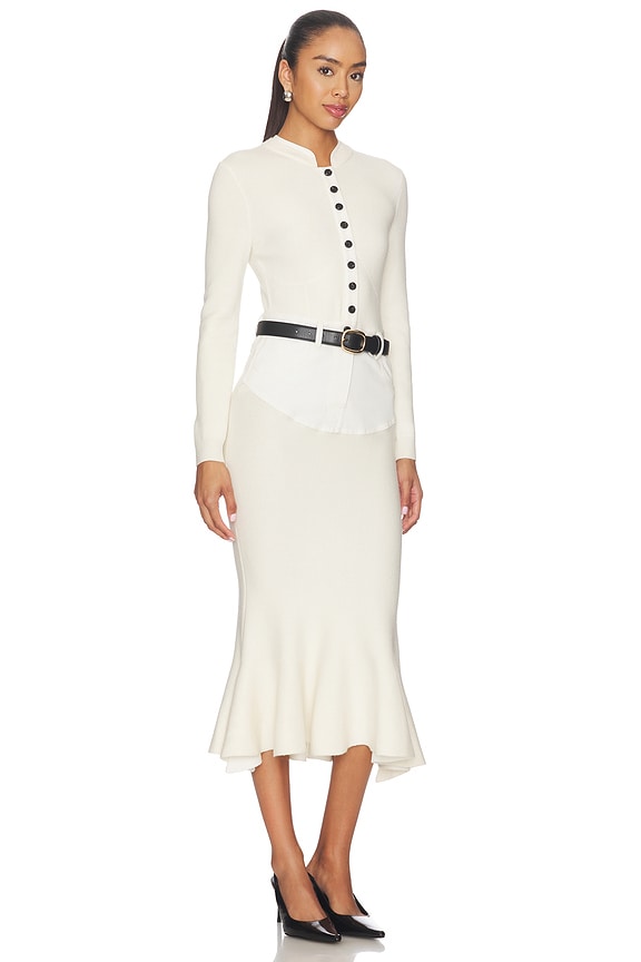 Cream Knit Denim Insert Midi Dress