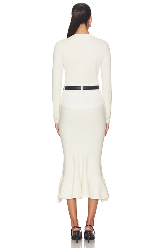 Cream Knit Denim Insert Midi Dress