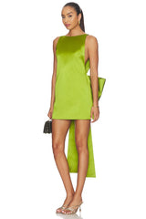 Green Satin Bow Mini Dress