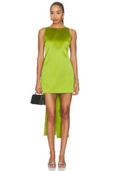 Green Satin Bow Mini Dress
