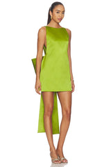 Green Satin Bow Mini Dress