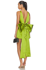 Green Satin Bow Mini Dress