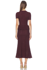 Pointelle Peplum Knit Midi Dress