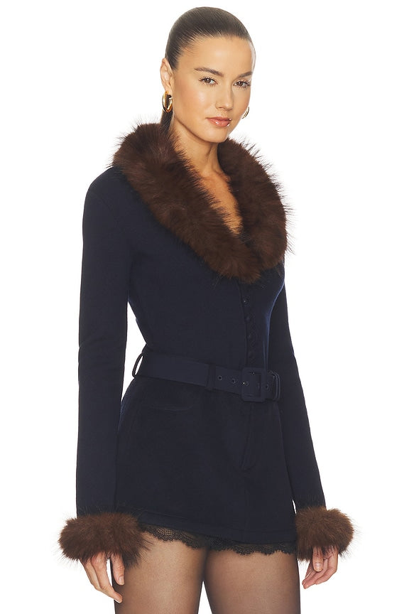 Navy Faux Fur Knit Cardigan