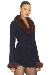 Navy Faux Fur Knit Cardigan