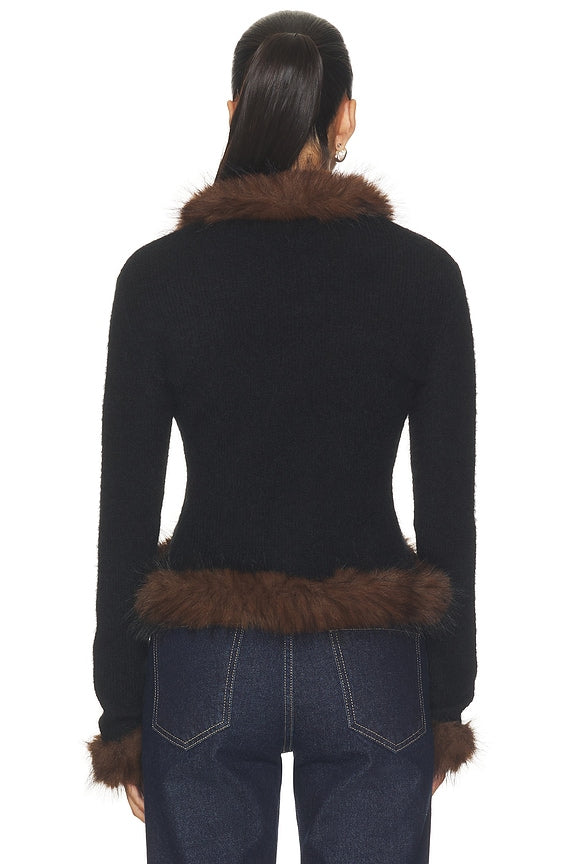 Black Faux Fur Knit Cardigan