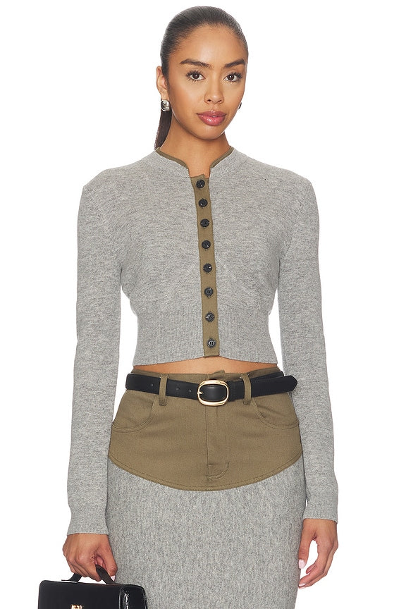 Grey Contrast Placket Cardigan