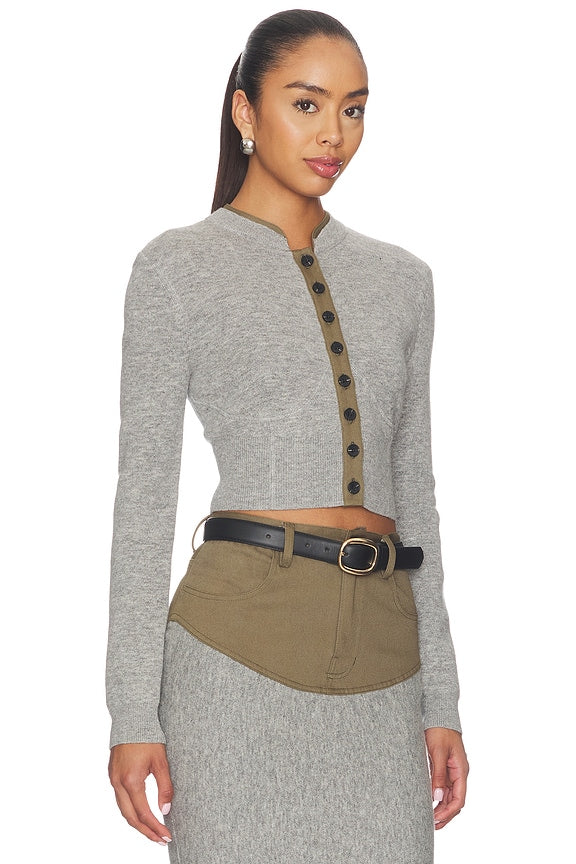 Grey Contrast Placket Cardigan