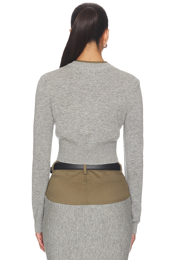 Grey Contrast Placket Cardigan