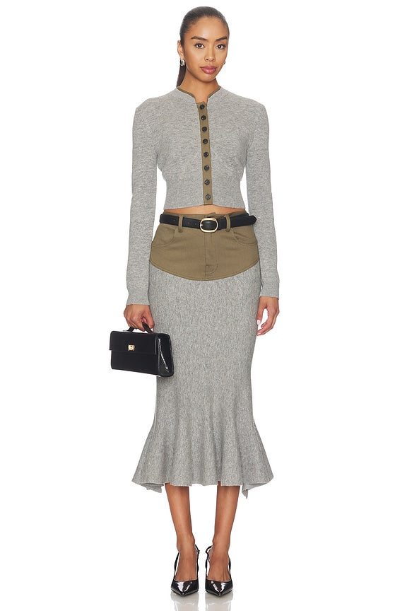 Grey Contrast Placket Cardigan