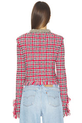 Red Check Frayed Knit Jacket