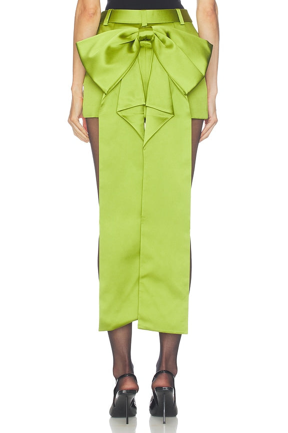 Green Satin Bow Mini Skirt