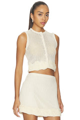 Cream Crochet Flower Knit Top