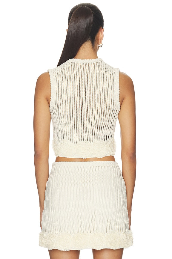 Cream Crochet Flower Knit Top