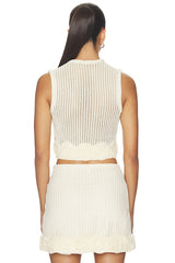 Cream Crochet Flower Knit Top