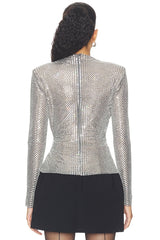 Grey Rhinestone Mesh Wrap Top