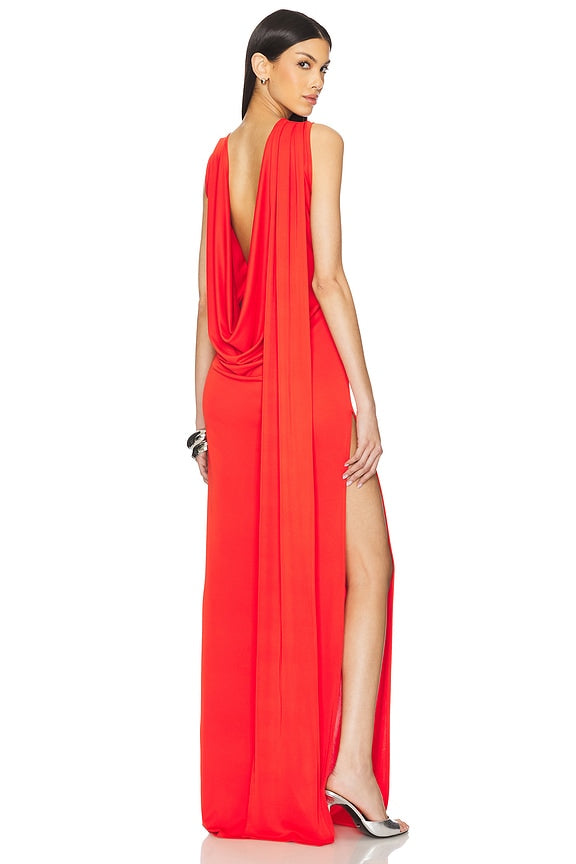 Floor Length Cowl Back Dress